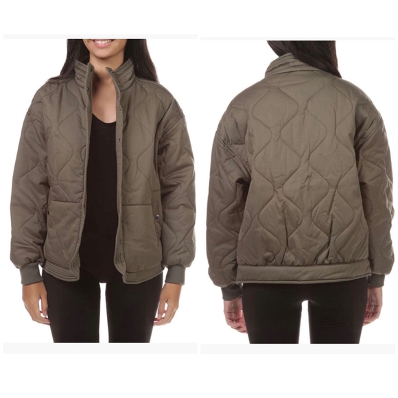 Jou Jou Macy's Plus Size Olive Green Quilted Jacket - Picture 2 of 15